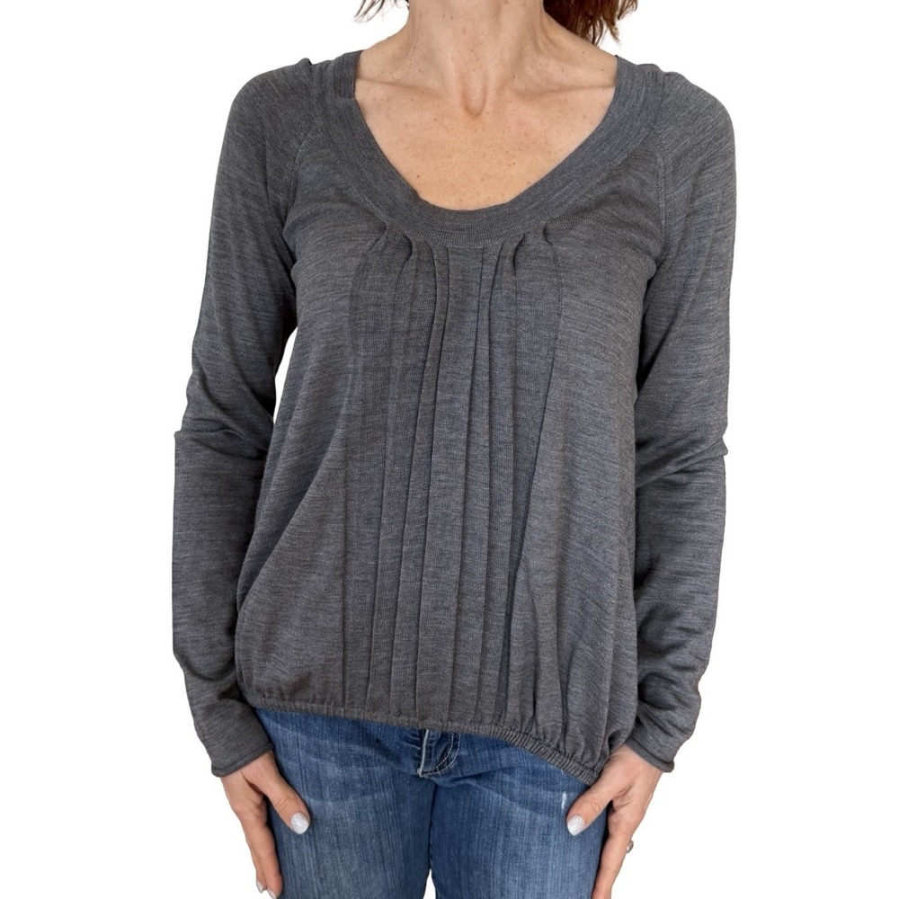 Womens Miu Miu By Prada Virgin Wool Knit Pleated Sweater V Neck 38 S  READ